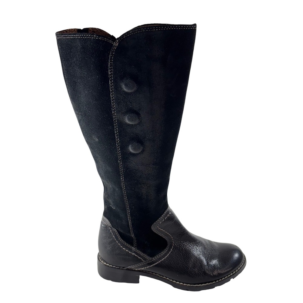 Sofft‎ Black Leather Suede Tall Riding Boots Size 6.5M Button Accent Zip Up